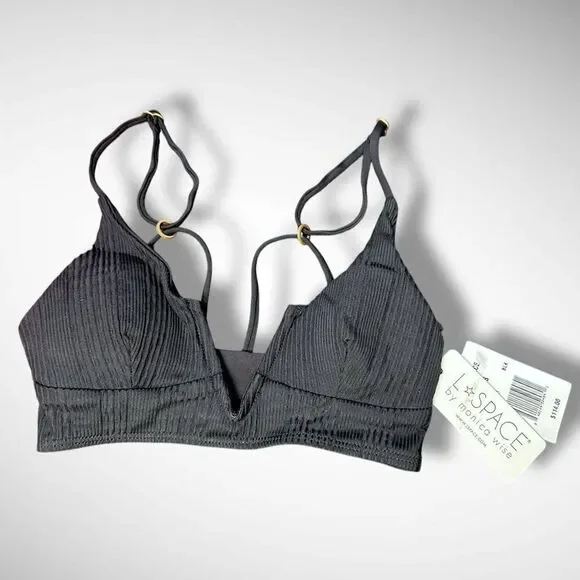 L*SPACE Pointelle Rib Siren Bikini Top In Black Size XS